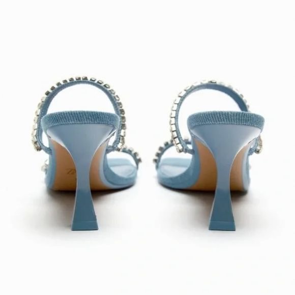 ZARA RHINESTONE HEELED DENIM SANDALS - Picture 5 of 5